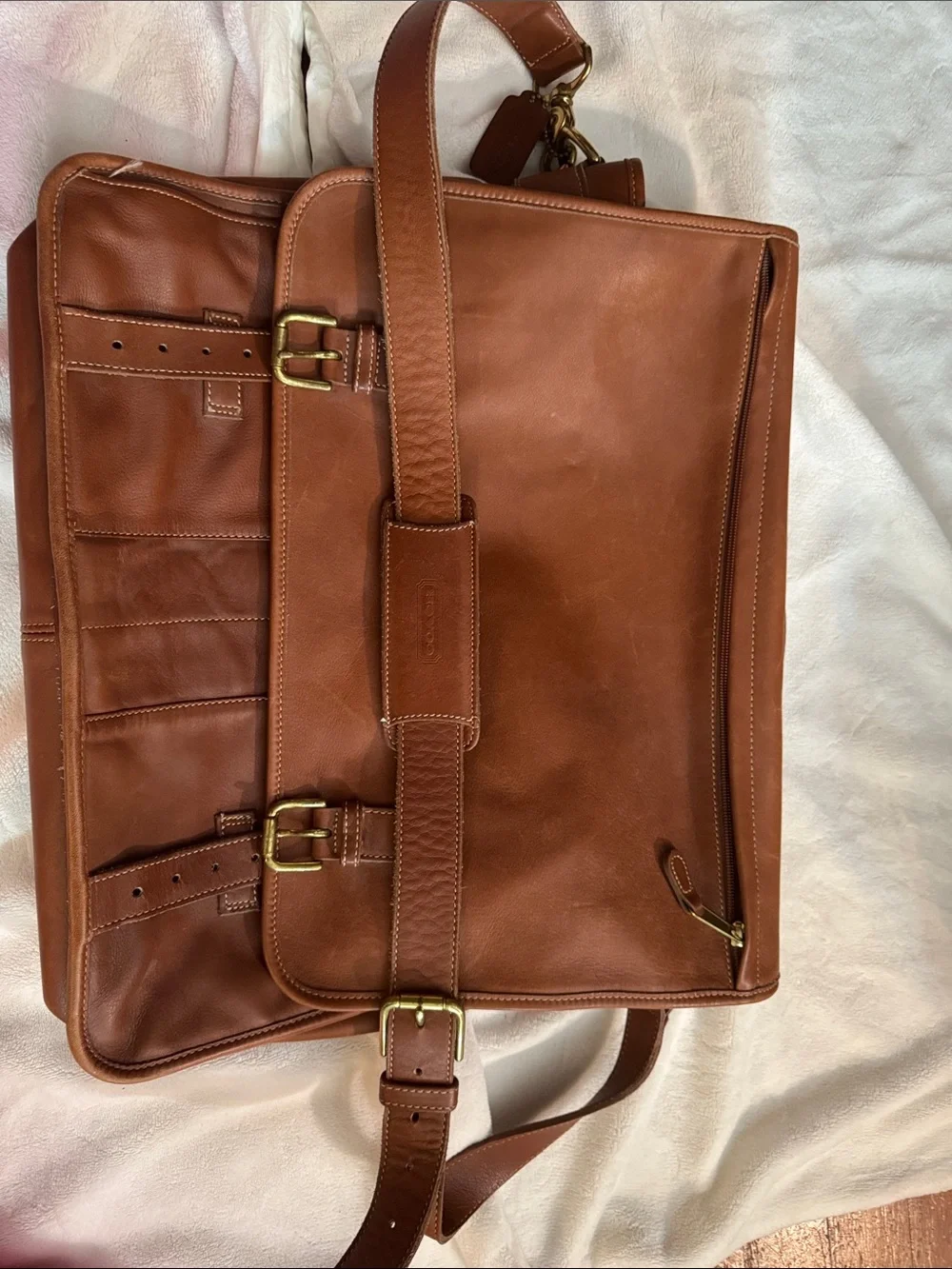 Coach Saddle Brown Leather Briefcase with Brass Hardware